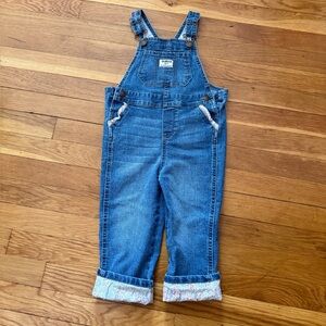 Oshkosh b’Gosh Girls’ 3T Floral Trim Cuffs and Pockets Denim Overalls